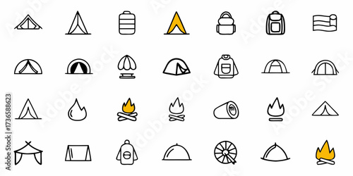 Get Ready for Adventure Fun Camping Gear and Equipment Icons for Outdoor Trip Planning Ideas, Perfect for Campers, Hikers, and Nature Lovers