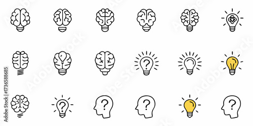 Unleash Your Creative Genius with Brainstorming Ideas, Find Solutions to Complex Problems, and Visualize Innovative Solutions with this Collection of Brain and Lightbulb Icons