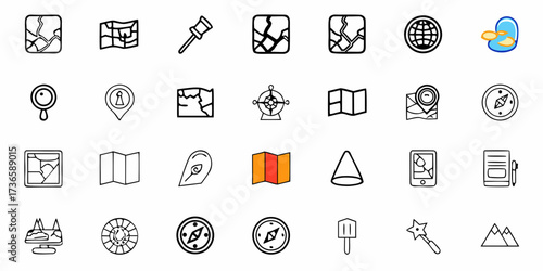 Explore the World with Hand-Drawn Map Icons, Chart Your Course with Compass and Globe Symbols, Plan Your Adventure with Travel and Navigation Elements