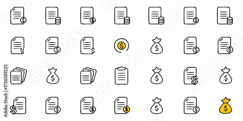 Unlock financial success with modern hand drawn icons for invoices, reports, and investments, perfect for business promotions and finance apps, all in one dynamic design