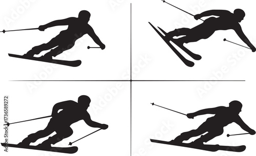 Skiing downhill silhouttee vector on white background