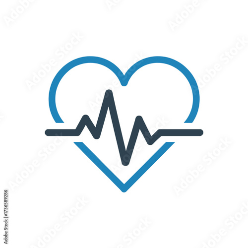 Heart outline with a heartbeat line across it in blue and dark blue color scheme