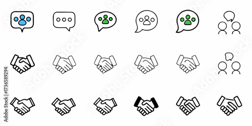 Illustrative icons promoting teamwork, collaboration, and successful partnerships, perfect for modern business presentations and digital marketing strategies, originally a scalable vector graphic
