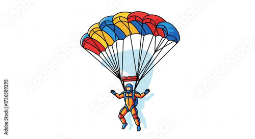 Skydiver with colorful parachute, representing adventure, freedom, and the thrill of extreme sports in the sky