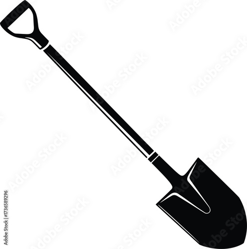 Black silhouette of a garden shovel on a white background spade tool