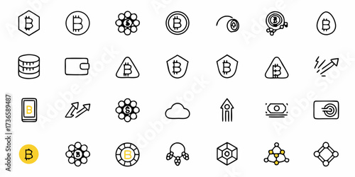 Modern Bitcoin Icon Set Representing Cryptocurrency and Blockchain Technology, Perfect for Digital Finance and Investment Concepts, Originally a Scalable Vector Graphic