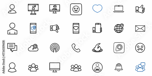 Engaging collection of communication icons for diverse digital applications, perfect for web design, social media, and user interface projects needing a modern and clean look