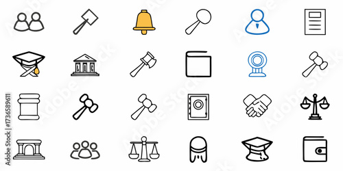 Legal and Educational Symbols Collection Offerings Business Solutions and Academic Excellence with Scales of Justice, Graduation Caps and Law Books