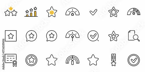 Elevate your design with these modern star rating and performance icons, perfect for user feedback, app design, and business reports, originally a scalable vector graphic
