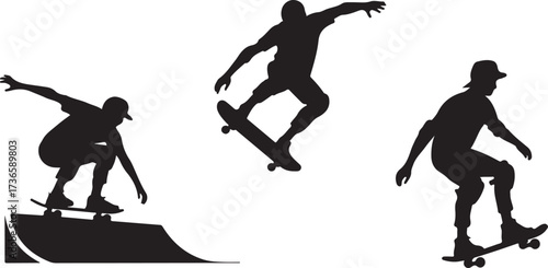 Skateboarding silhouttee vector on white background