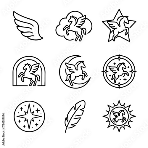 Star magical icon pegasus emblem crest sigil mark grid vector rainbow wing