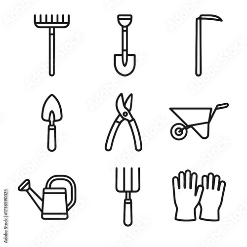 Fork icons icon gloves vector wheelbarrow trowel shears garden hoe tools watering