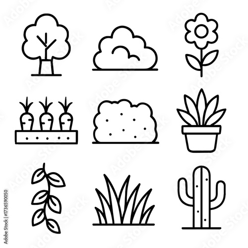 Icon plant tree hedge vegetable flower cactus patch vector grid bush