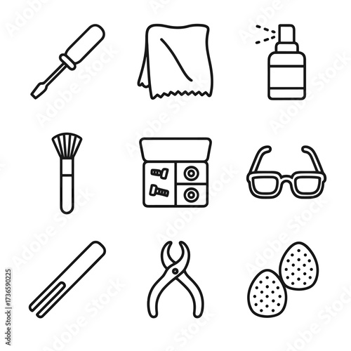 Repair icon adjustment eyewear holder screwdriver solution kit lens vector maintenance cloth