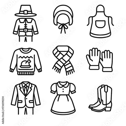 Gloves cowboy formal sweater scarf vector festive bonnet outfit icons icon thanksgiving