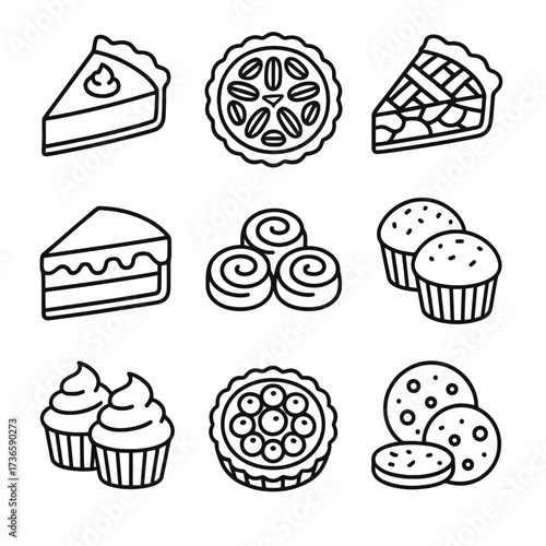 Icons apple pie dessert cake muffins vector pumpkin thanksgiving icon fruit cinnamon