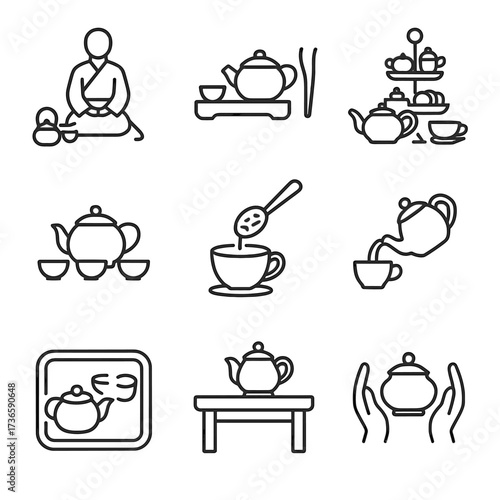 Preparation vector pot chinese tray ceremony ritual icon icons afternoon tea