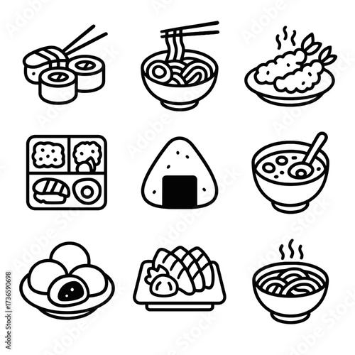 Sushi food miso bento onigiri mochi vector soup icon tempura japanese box