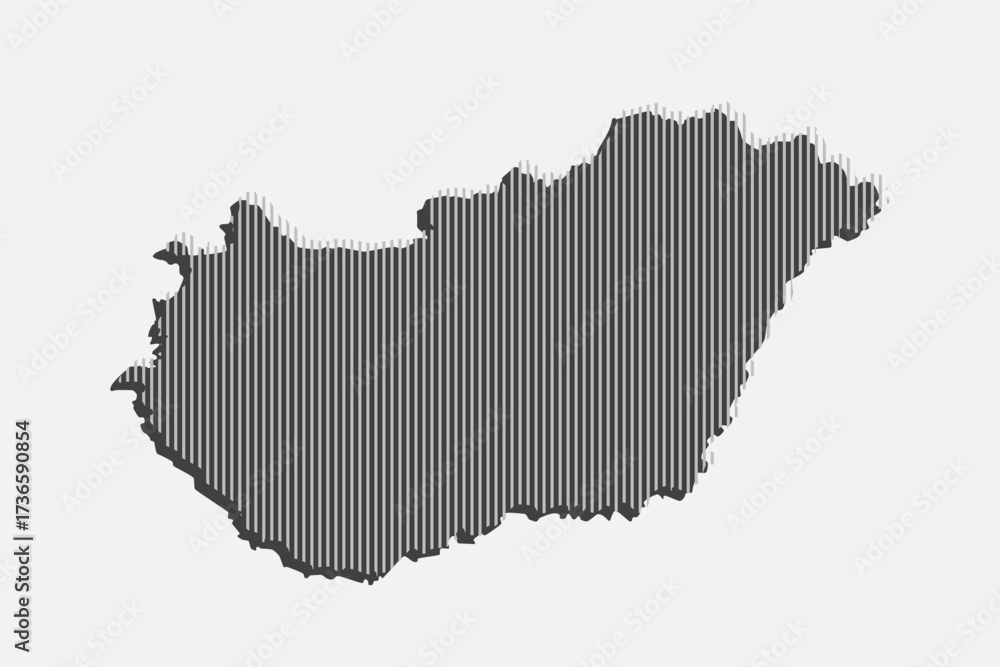 Fototapeta premium Abstract vector map Hungary, parallel grey lines