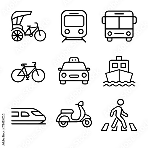 Taxi train transport crossing icon vector pedestrian chinese rickshaw bicycle icons metro