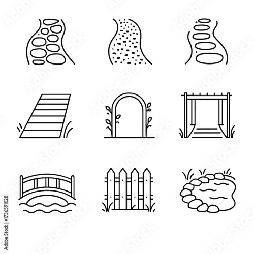 Stones stone pathway icons garden path gravel vector bridge pergola wooden icon