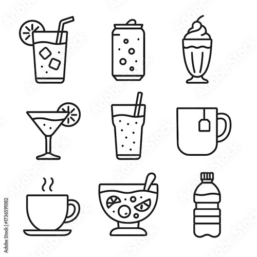 Icon birthday bowl water milkshake punch drinks juice cocktail icons vector tea