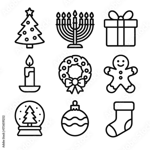 Gift icon icons winter globe gingerbread holiday menorah ornament christmas wreath vector
