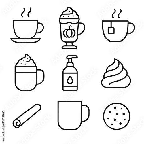 Icon whipped cup cinnamon cream syrup autumn vector pumpkin latte icons drink