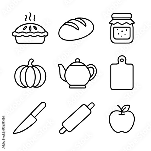 Board cutting knife autumn pin jam rolling apple icon icons cozy vector