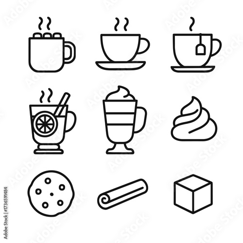 Icons cinnamon whipped sugar icon hot vector beverage coffee wine cookie winter