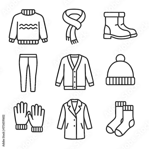 Coat gloves hat leggings boots vector outfit icon fall sweater socks scarf
