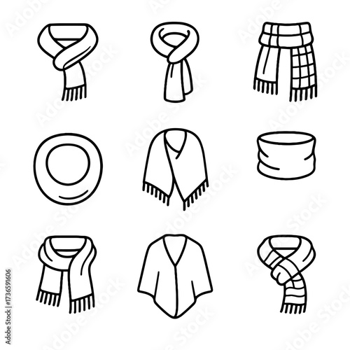 Warmer illustrations infinity pashmina knit autumn vector cashmere neck scarf shawl icon