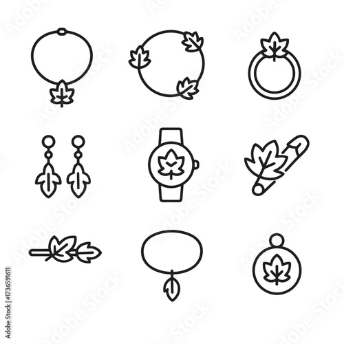 Anklet hairpin icon bracelet brooch earrings fall charm jewelry vector ring necklace