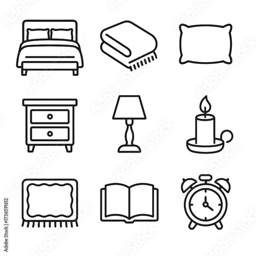 Candle book icon clock pillow alarm bedroom nightstand icons bed vector blanket