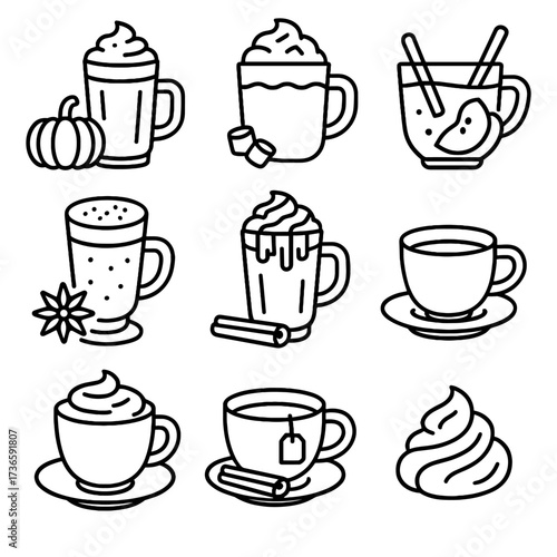 Icons latte cream icon autumn cinnamon whipped coffee chocolate vector tea pumpkin
