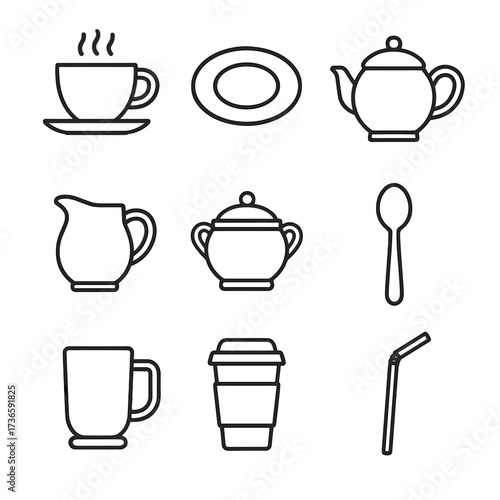 Saucer straw jug cup bowl sugar caf icon spoon icons mug utensils