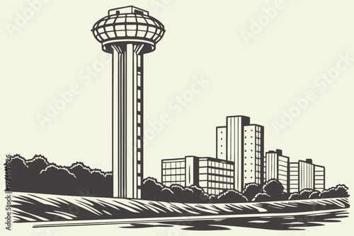 Landmark Tower in Arlington, Texas, cylindrical high-rise dominating suburban skyline