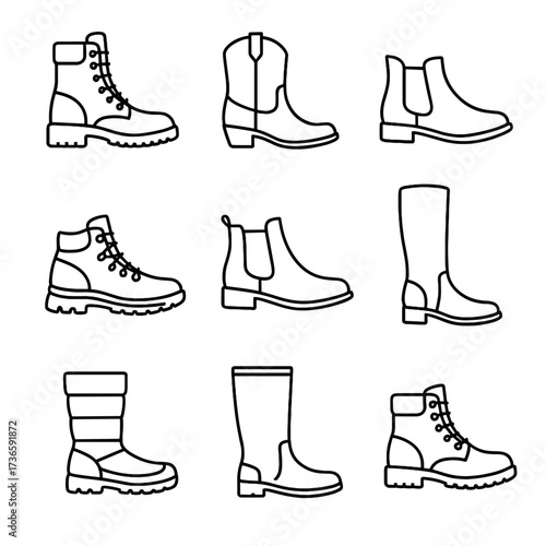 Snow cowboy icon collection boot ankle riding vector chelsea rain work boots