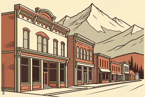Leadville in Colorado, Victorian mining town with colorful false-fronts and Rocky Mountain peaks beyond
