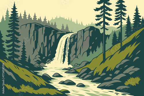 Kings Creek Falls in Lassen Volcanic National Park, California, rushing cascade through a rocky alpine gorge