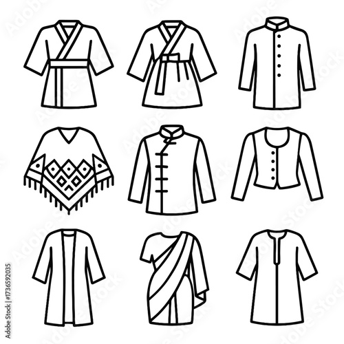 Vector sherwani icon dirndl outerwear qipao pattern ethnic icons cultural jeogori jacket