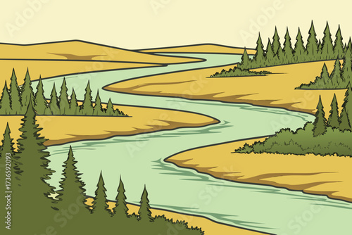 Kobuk River in Alaska, winding waters flowing past sand dunes and boreal forest in remote wilderness