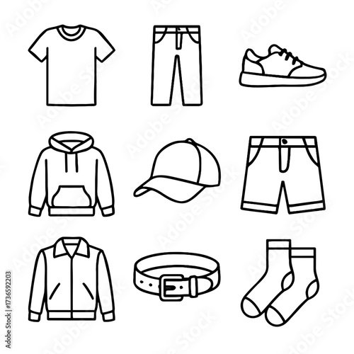 Icons hoodie icon vector sneakers clothing socks cap shorts jacket casual jeans