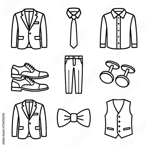 Vector vest formal shoes suit bow icon dress shirt clothing trousers tie