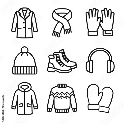 Boots vector beanie winter icon scarf wool earmuffs icons mittens parka coat
