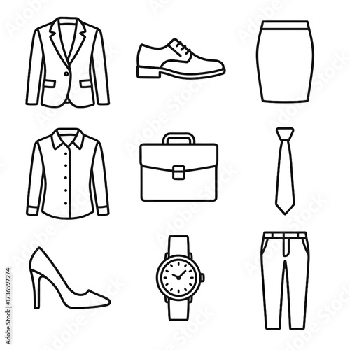 Formal pencil shirt vector tie attire icon heels trousers business icons wristwatch