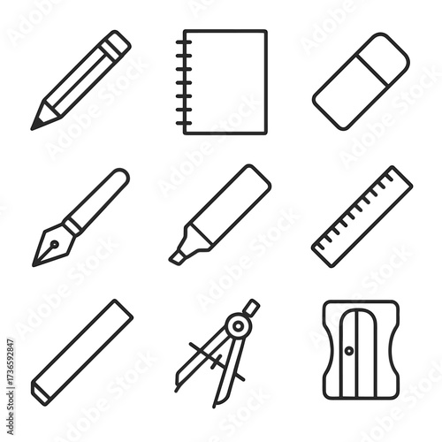 Ruler icons art vector supply marker icon stick sketchbook eraser sharpener charcoal