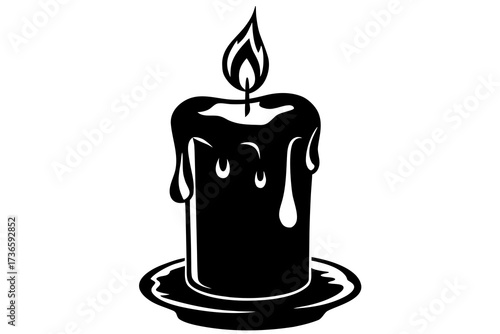 Black silhouette of a lit candle with dripping wax