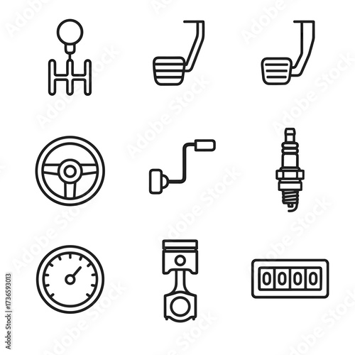 Icon automotive grid clutch vector pedal handle brake piston spark plug steering