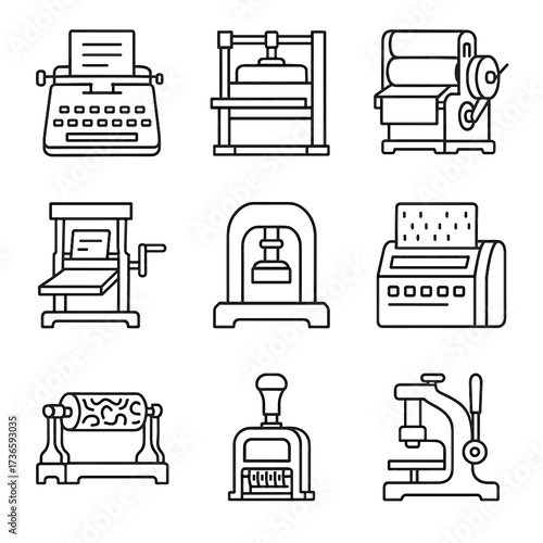 Vector icons icon machine numbering reader devices hand typewriter press embossing punch